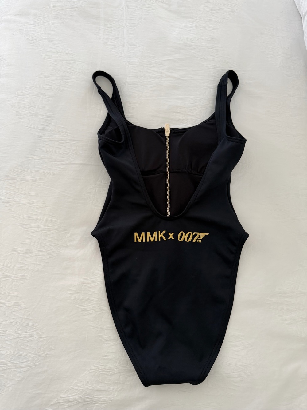 MICHAEL Michael Kors Black One-Piece Swimsuit with Gold Logo and Front Zip